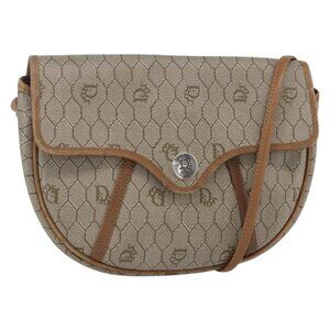 Authentic Christian Dior Honeycomb Canvas Shoulder Bag PVC Beige gold